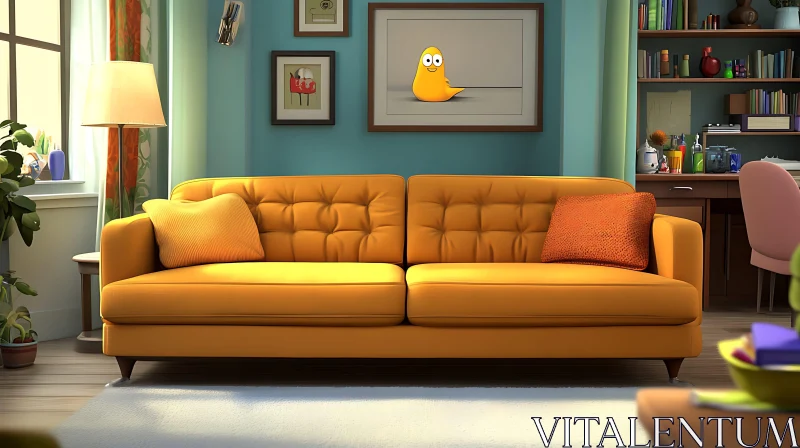 Modern Living Room with Yellow Sofa AI Image