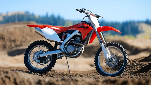 Motorcycle on Sand with Trees Background