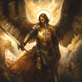 Winged Guardian Angel in Golden Armor