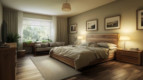 Calm Bedroom with Wooden Accents