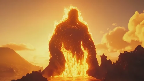 Lava Giant Emerges in Fiery Landscape