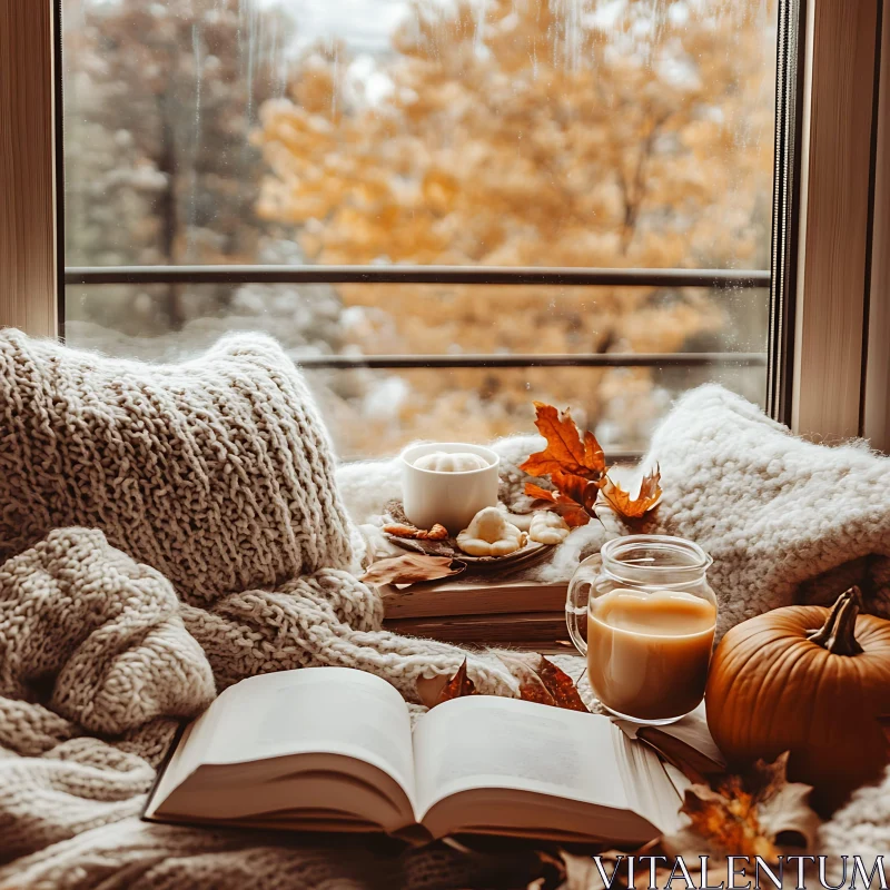 AI ART Cozy Autumn Reading Scene