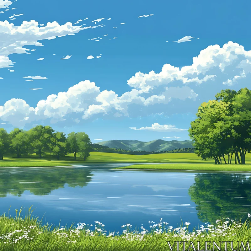 AI ART Peaceful Lake and Sky Reflection Art