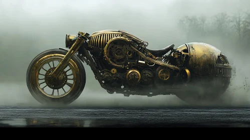 Vintage Steampunk Bike on Misty Road