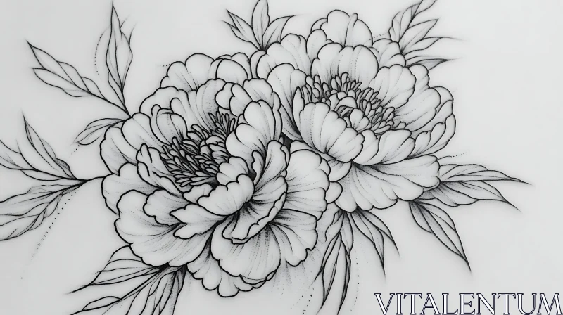 Monochrome Peony Tattoo Art AI Image