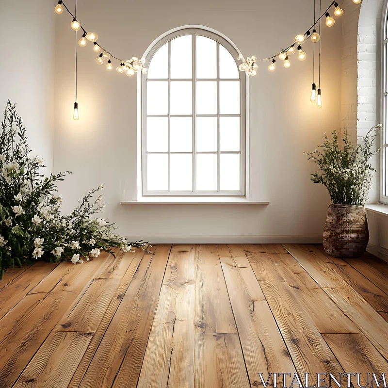 AI ART Charming Room with Wooden Floor and Floral Decor