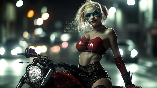 Woman Cosplay on Motorcycle at Night