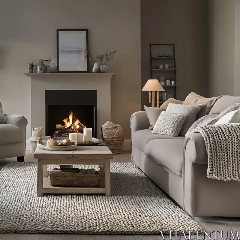 AI ART Warm Fireplace in Neutral Living Room