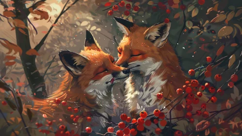 Loving Foxes in Autumnal Embrace