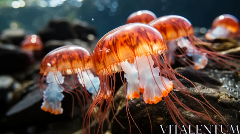 Backlit Photography of Red Jellyfish in Amber and Silver AI Image
