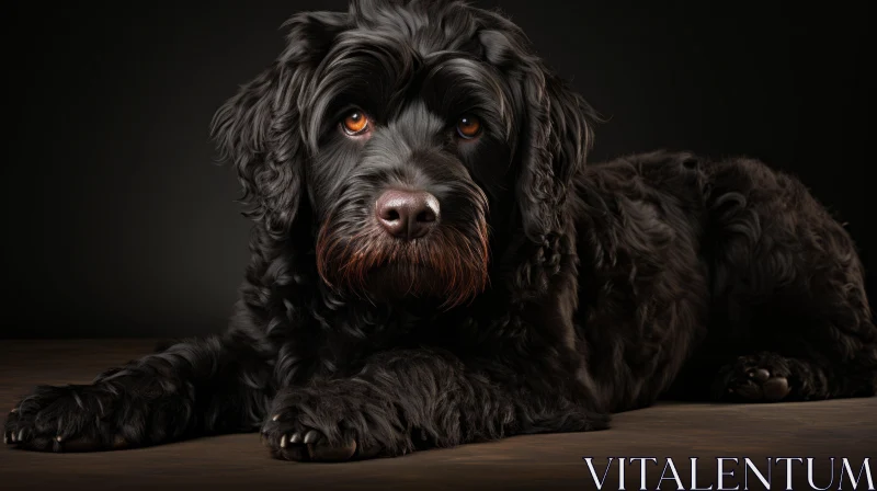 Black Dog on Dark Background: A Softly Lit Portrait AI Image