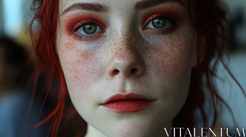 Captivating Portrait of a Young Woman with Red Hair and Green Eyes AI Image
