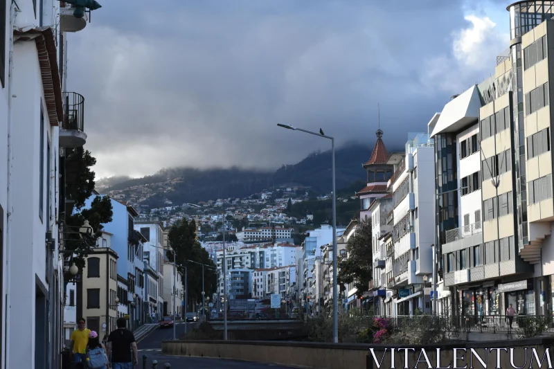 Urban Street with Mountain Views in Portugal Free Stock Photo