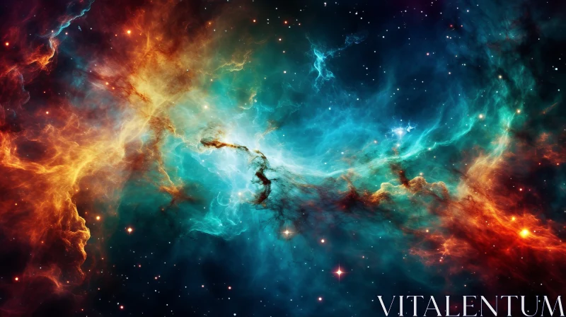 Colorful Nebula Space Scenes: Turquoise and Amber AI Image