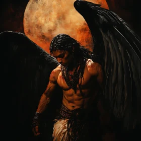 Winged Man Before the Moon