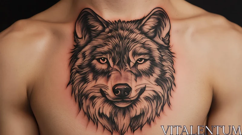 Intricate Wolf Tattoo Art on Chest AI Image