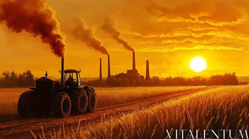 AI ART Tractor in Field at Sunset