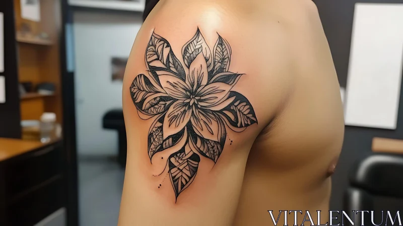 Detailed Flower Tattoo on Shoulder AI Image