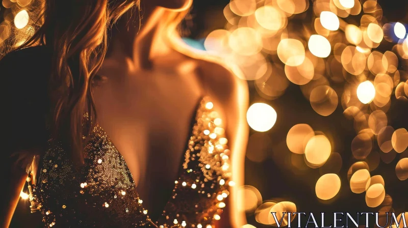 Elegant Woman in Gold Sequin Dress | Mesmerizing Fashion Photography AI Image
