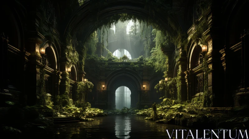 Enchanting Forest Archway: A Captivating Exploration of Nature's Grandiose Ruins AI Image