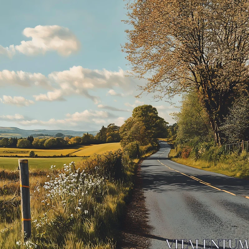 AI ART Rural Road Through Golden Fields