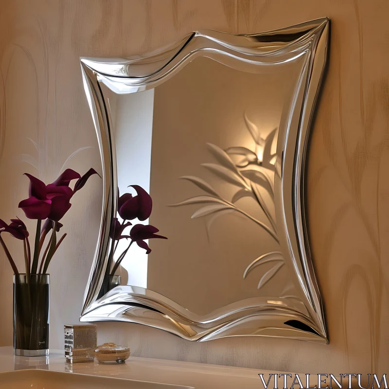 AI ART Reflective Interior with Floral Arrangement