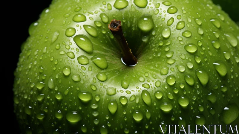 Green Apple with Water Droplets - Trompe L'oeil Realism AI Image