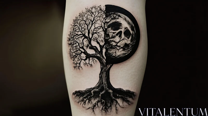 Intertwined Tree and Skull Tattoo AI Image