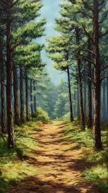 Peaceful Woodland Trail with Sun-dappled Ground