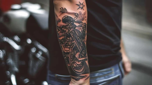 Ink Illustration of Motorcycle Tattoo