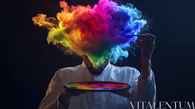 Painter with Colorful Smoke Above Head AI Image