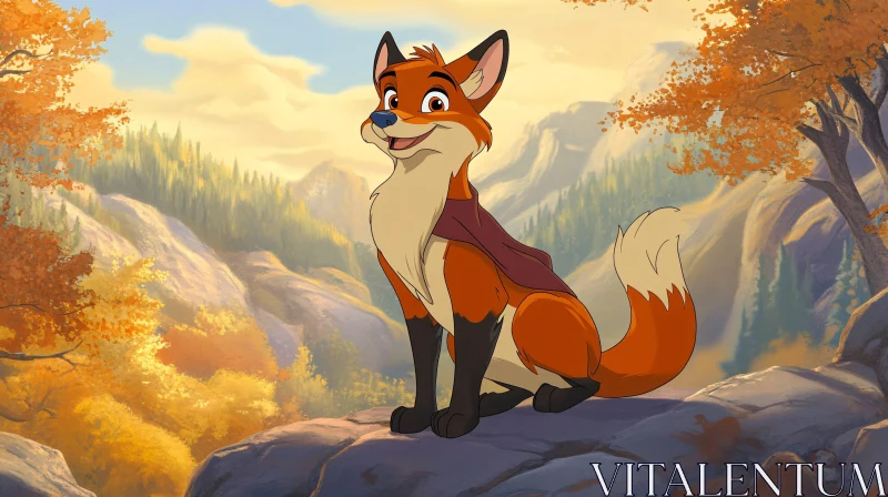 Animated Fox in Mountain Scenery AI Image