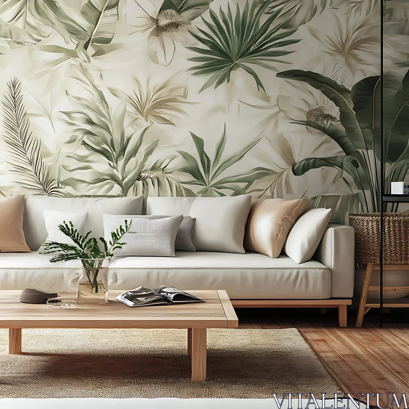 AI ART Serene Tropical Leaf Interior Design