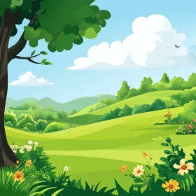 Green Field Cartoon Illustration