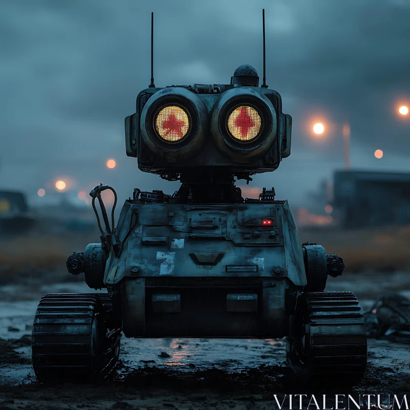 Mechanical Tank with Glowing Eyes AI Image