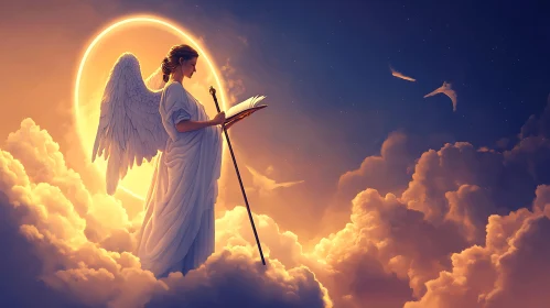 Celestial Angel Reading in the Clouds