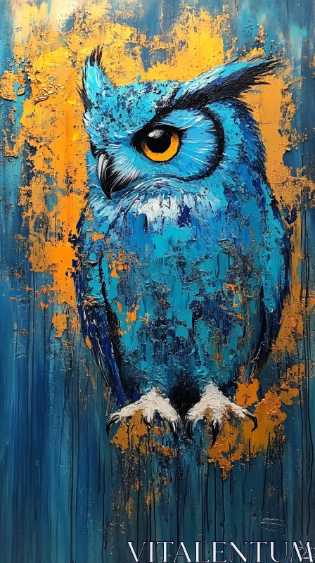 Vivid Blue Owl Art AI Image