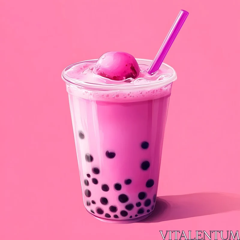 Pink Boba Drink in Clear Cup AI Image