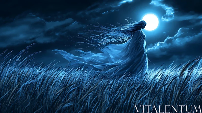 AI ART Ethereal Figure Under Moonlight Night