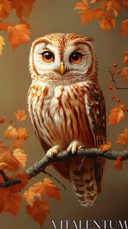 Autumn Owl on a Branch AI Image