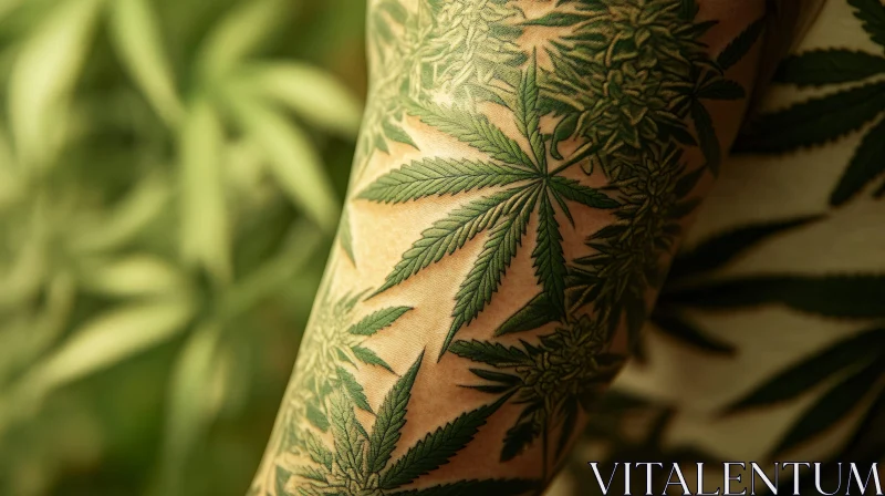 Botanical Cannabis Tattoo Close-Up AI Image