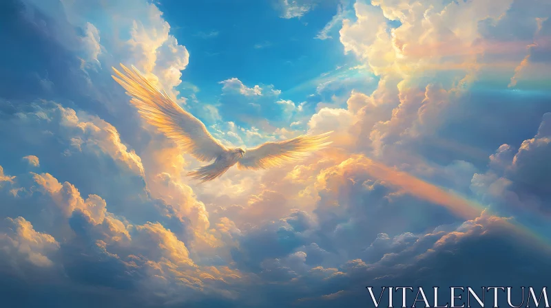 AI ART Celestial Bird Flight Over the Rainbow