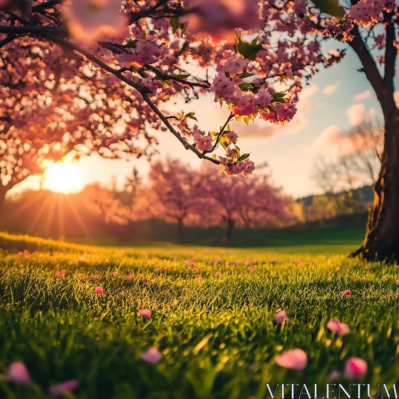 AI ART Spring Meadow with Cherry Blossoms