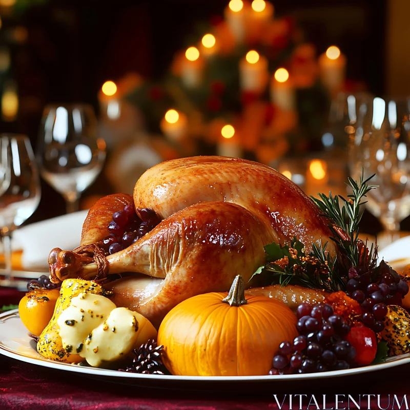 Holiday Turkey Dinner with Festive Garnishes AI Image