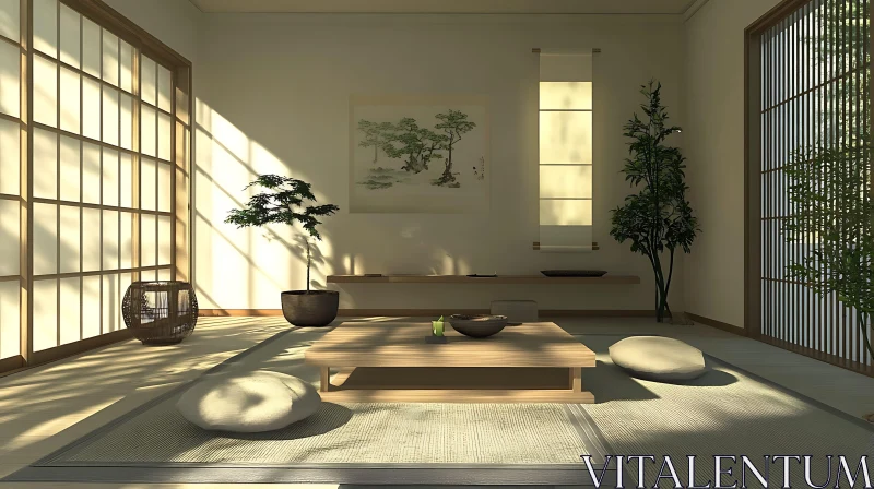 AI ART Minimalist Room with Tatami and Natural Light