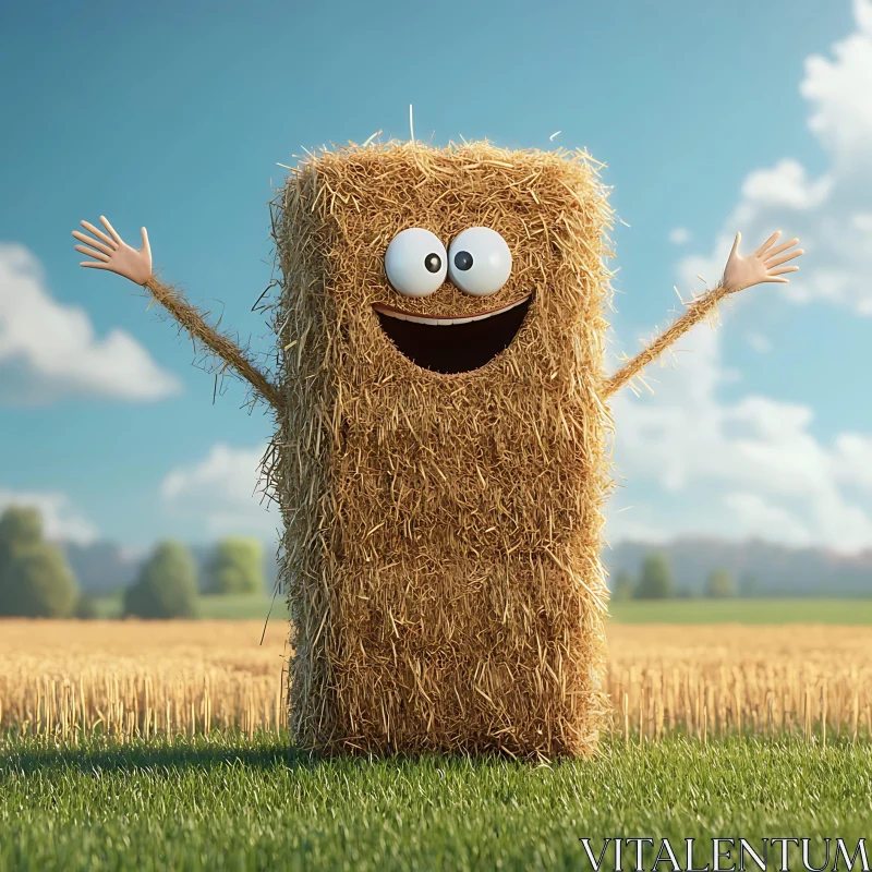 Cartoon Hay Bale with Open Arms AI Image