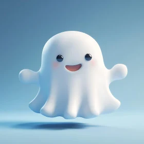 Friendly Ghost Floating in Serene Blue