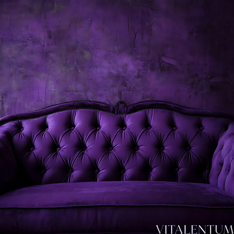 Elegant Violet Couch Against Textured Wall AI Image