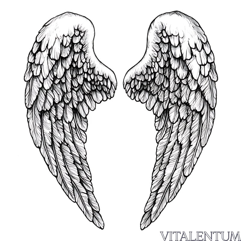 AI ART Monochrome Angel Wings Illustration