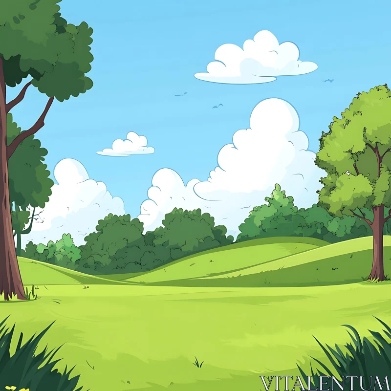 AI ART Green Meadow and Trees Cartoon